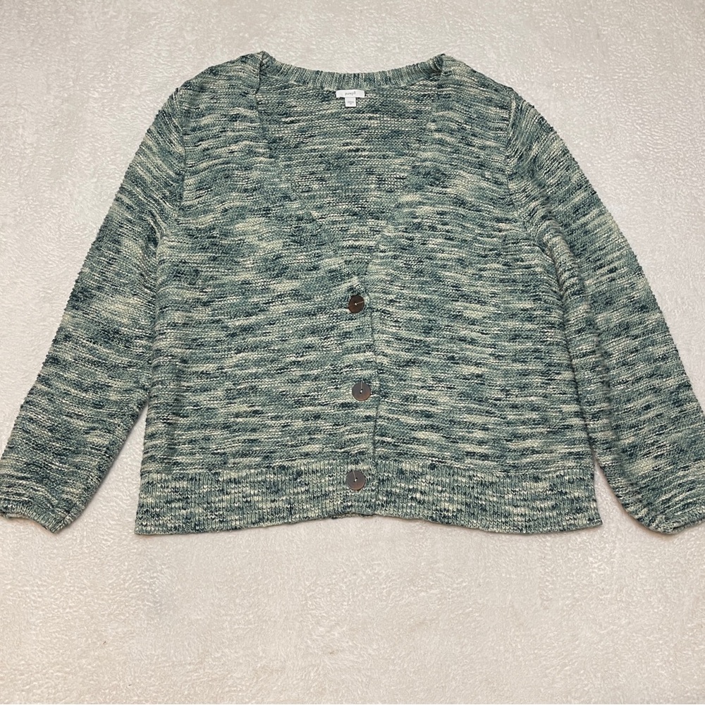 J. Jill Green & White Marled Textured  Oversized Grandpa Cottagecore Cardigan 2X
